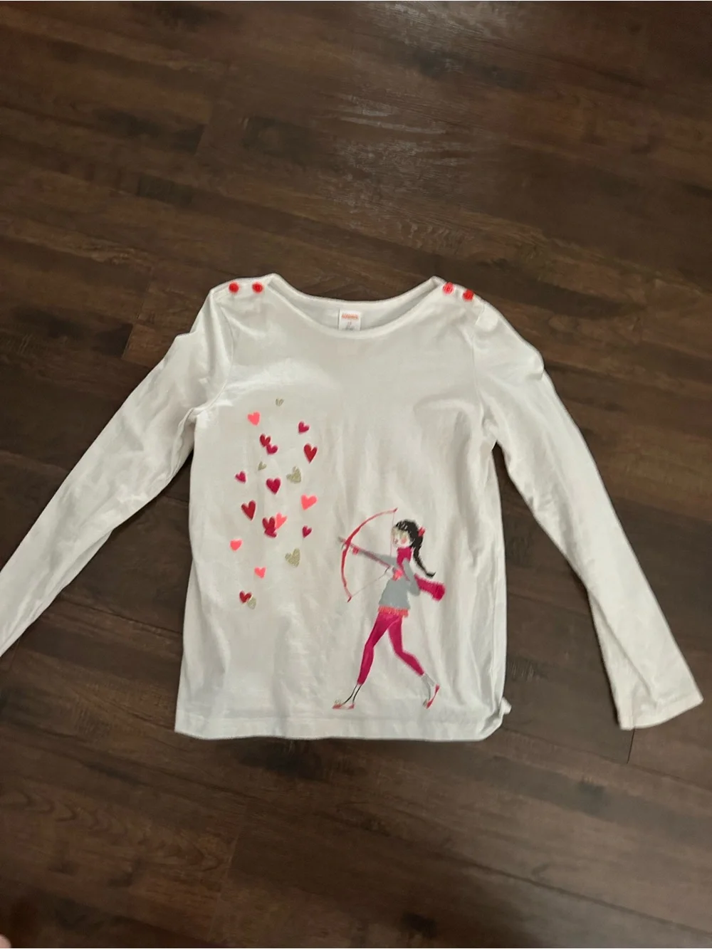 Gymboree Girl’s White Long-Sleeve Shirt with Pink Heart Archer Graphic